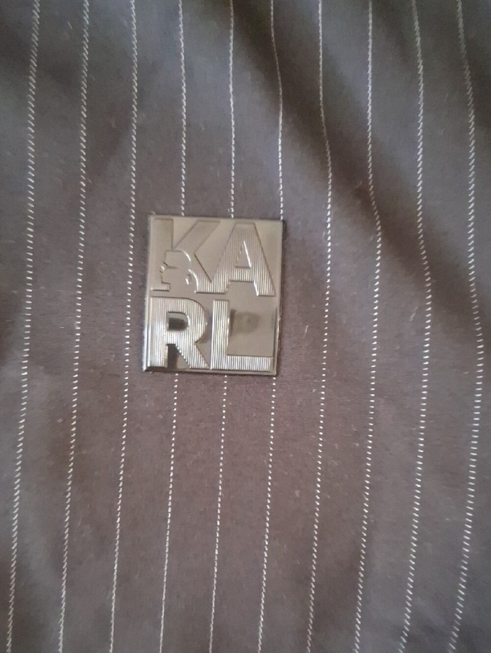Karl Lagerfeld Black Pinstriped Zip Jacket with White Trim - Picture 3 of 6